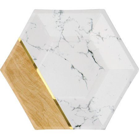 ELISE Marble Hexagon Foil Dessert Plates, 8", 48PK 342112